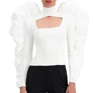 Herve Leger White Puff Sleeve Top